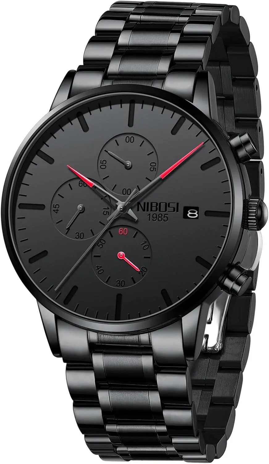 NIBOSI Men's Watches Analog Minimalist Black Dial Watches for Men Business Chronograph Military Casual Wrist Watches Stainless Steel Strap Date