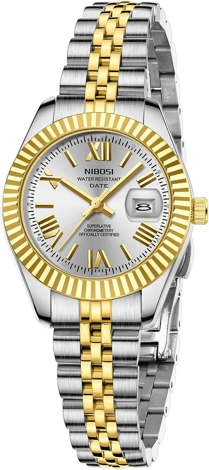 NIBOSI Women's Watch Analog Quartz Waterproof Ladies Wrist Watches with Date Dainty Gold Fashion Luxury Stainless Steel Watch for Small Wrists Female Designer Elegant Dress Watches for Women