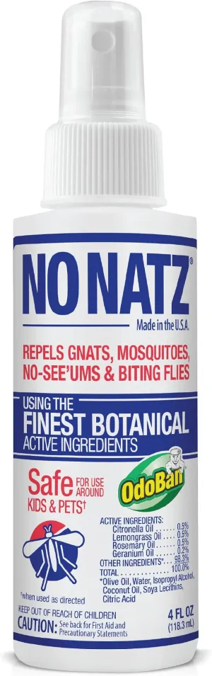 No Natz Botanical Bug Repellant, Effective for Gnat, Mosquito, and Biting Flies, Hand-Crafted and DEET-Free, Non-Greasy Formula, 4 Ounce Spray Bottle
