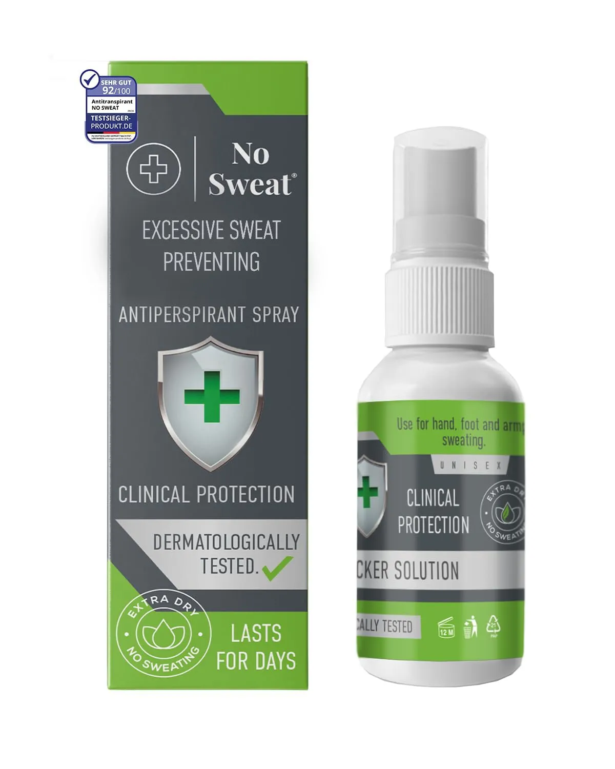 NO SWEAT Maximum Strength Antiperspirant Spray, Strong Deodorant for Excessive Sweating & Hyperhidrosis Treatment, Lasts up to 7 Days -50ml) Packing May Vary