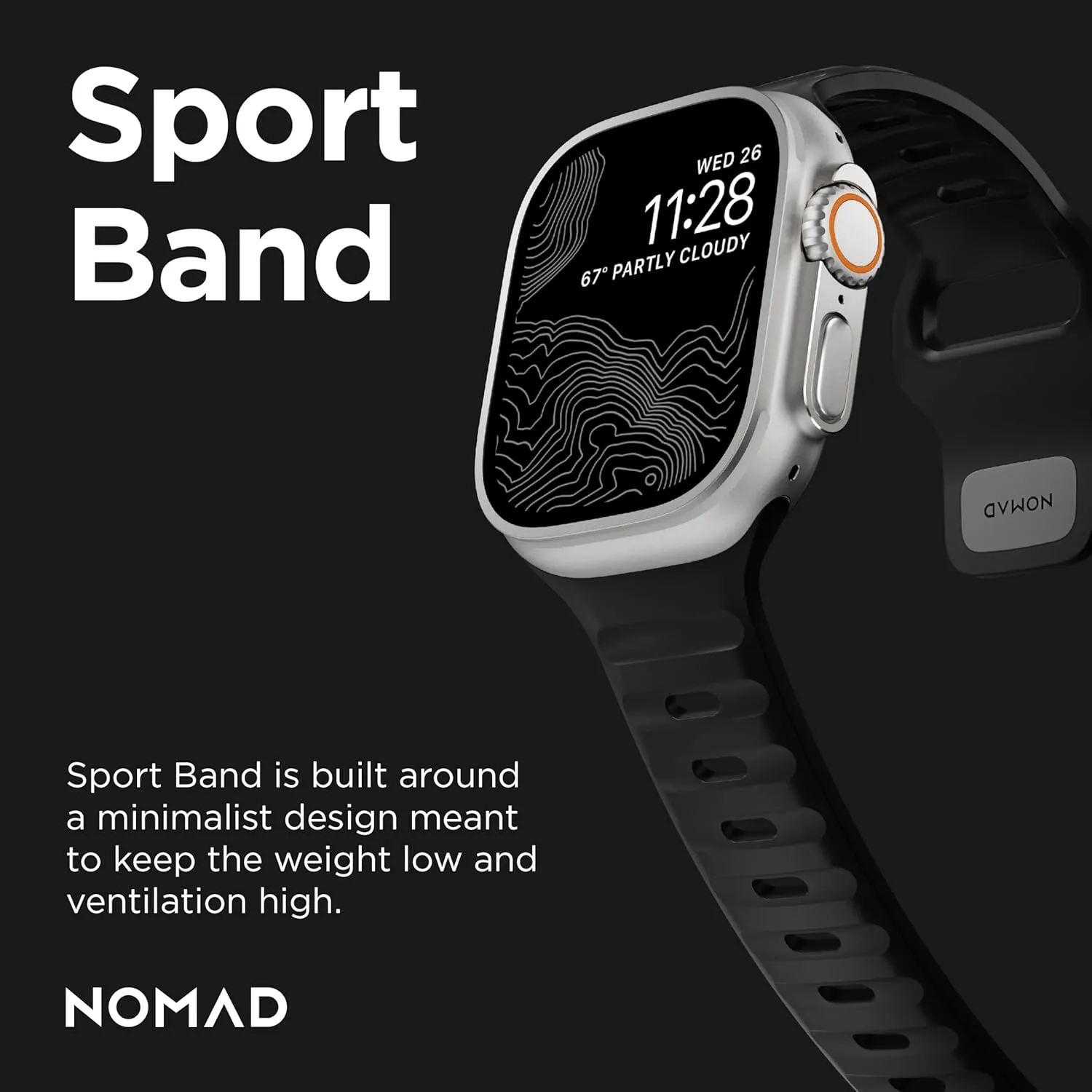 NOMAD Sport Band V2 | Unisex, Sport Loop Watch Band | Fluororubber, Black, 22mm, 42/44/45/49mm, Waterproof