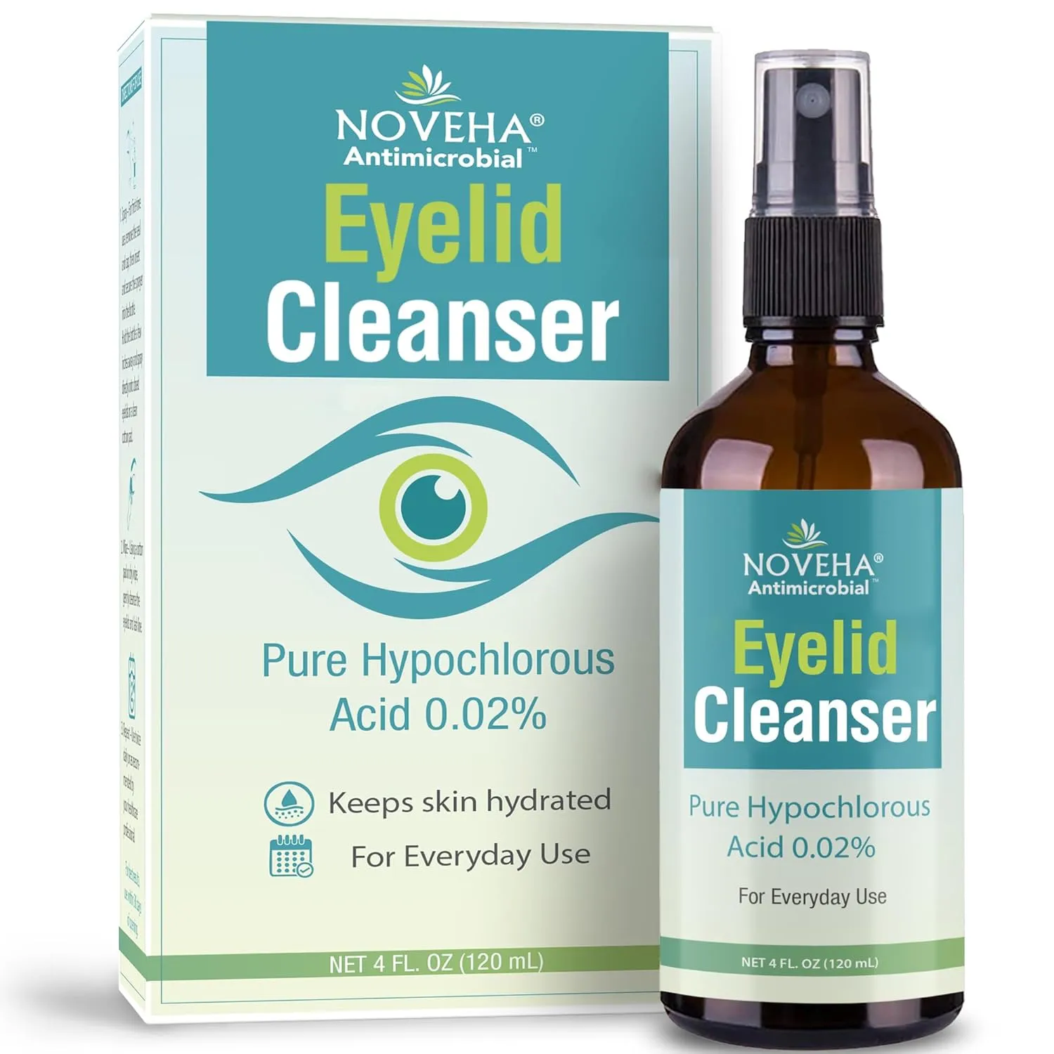 NOVEHA Eyelid Cleanser | Stye Eye Treatment | Eye Lid Cleaning | Dry Eye Relief | Fast Acting Soothing Eyelid Cleansing Formula | Pure and Gentle Lash Hypochlorous Acid Eyelid Spray (4oz - 1 Pack)