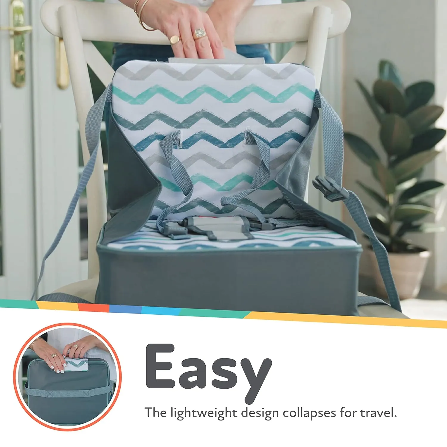 Nuby Easy Go Booster Seat - Travel Booster Seat for Babies and Toddlers - Holds Up to 35 Pounds - 9  Months - Gray