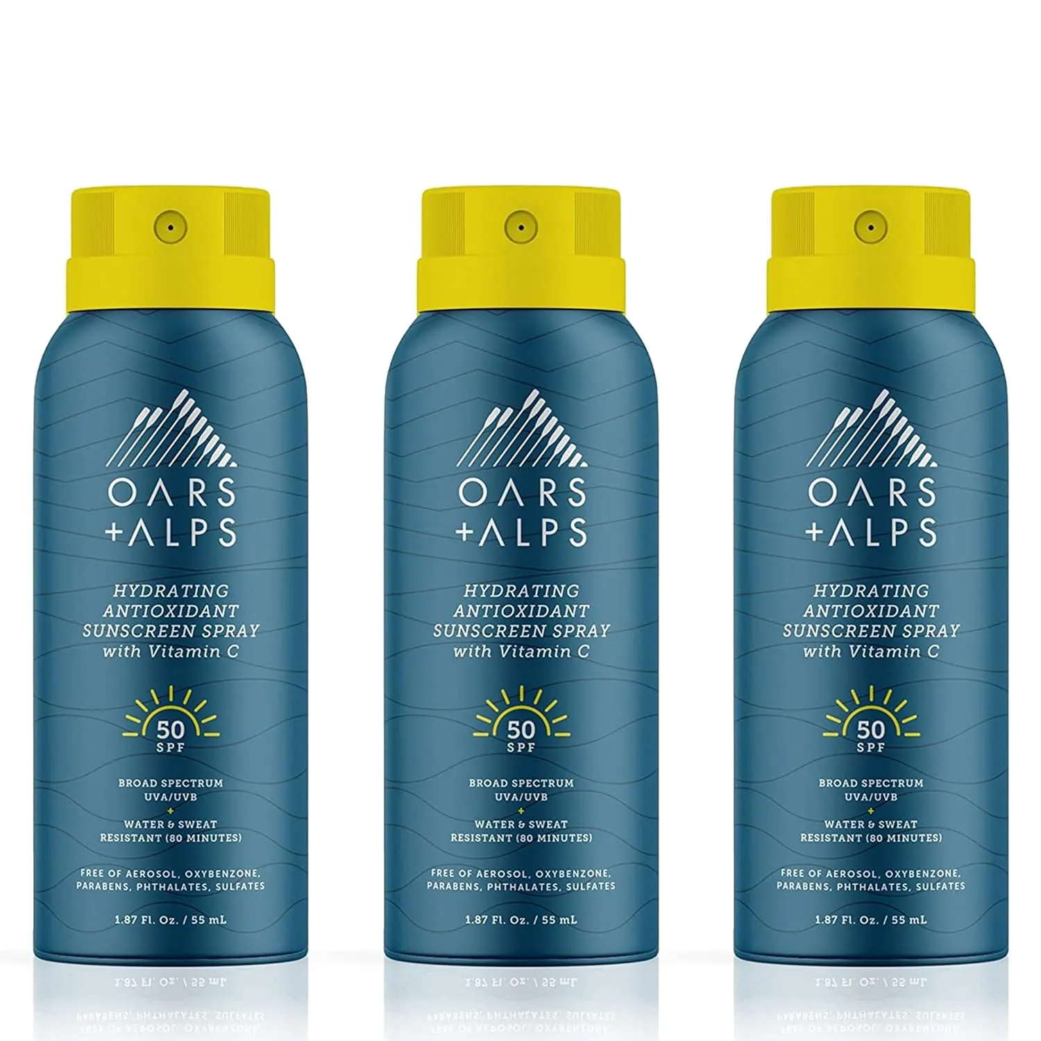 Oars   Alps Sunscreen Spray for Face & Body, SPF 50 Spray Sunscreen Infused with Vitamin C & Antioxidants, No White Residue, Water & Sweat Resistant, All Skin Types, Lightweight, Hydrating, 6oz, 2pk
