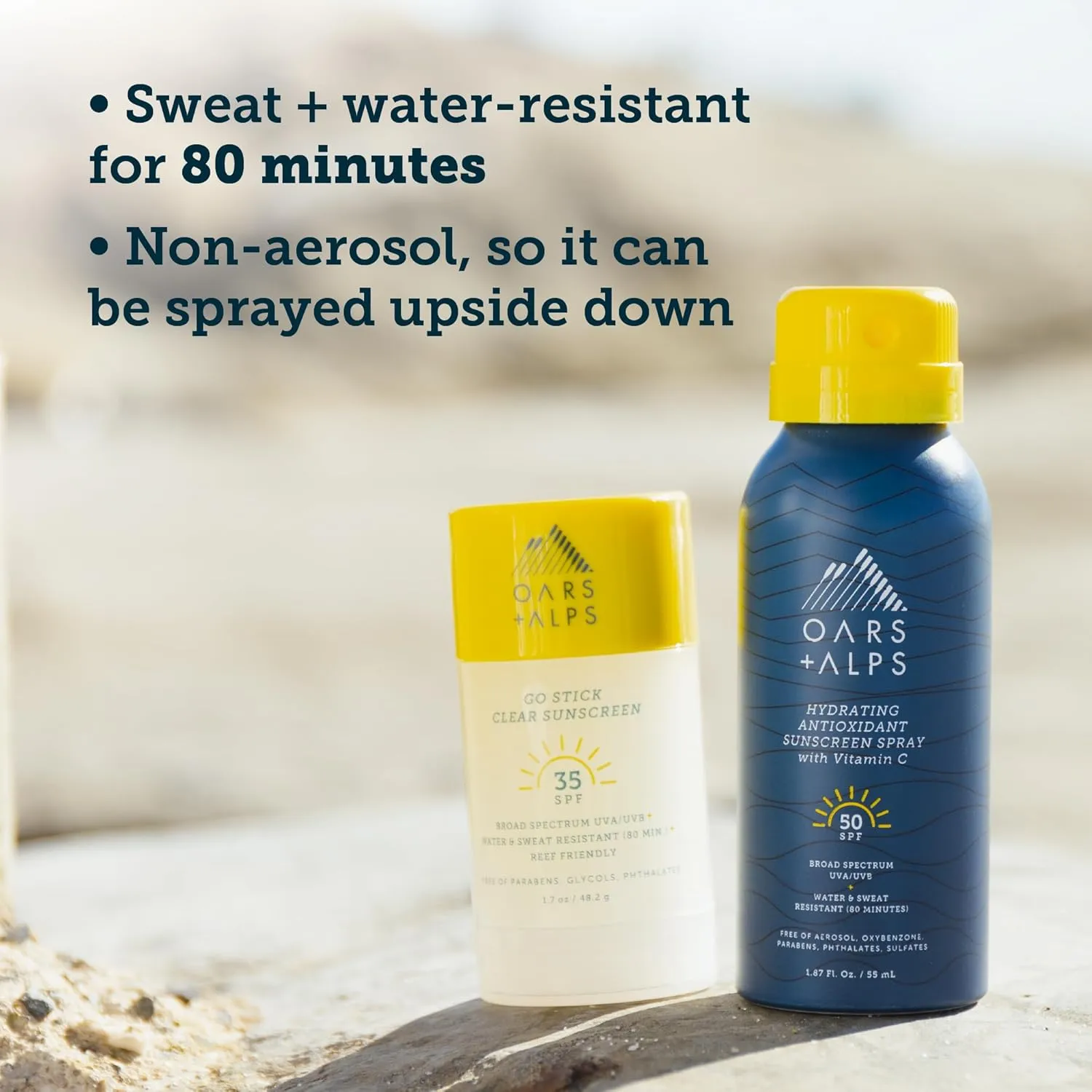 Oars   Alps Sunscreen Spray for Face & Body, SPF 50 Spray Sunscreen Infused with Vitamin C & Antioxidants, No White Residue, Water & Sweat Resistant, All Skin Types, Lightweight, Hydrating, 6oz, 2pk