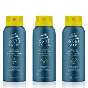 Oars   Alps Sunscreen Spray for Face & Body, SPF 50 Spray Sunscreen Infused with Vitamin C & Antioxidants, No White Residue, Water & Sweat Resistant, All Skin Types, Lightweight, Hydrating, 6oz, 2pk