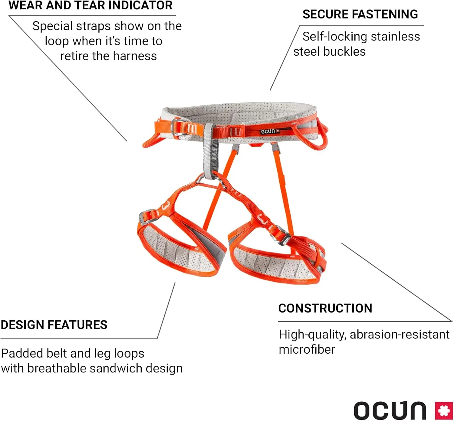 Ocun Neon 3 Climbing Sport Harness I Lightweight, Three Buckle Rock Climbing Harness