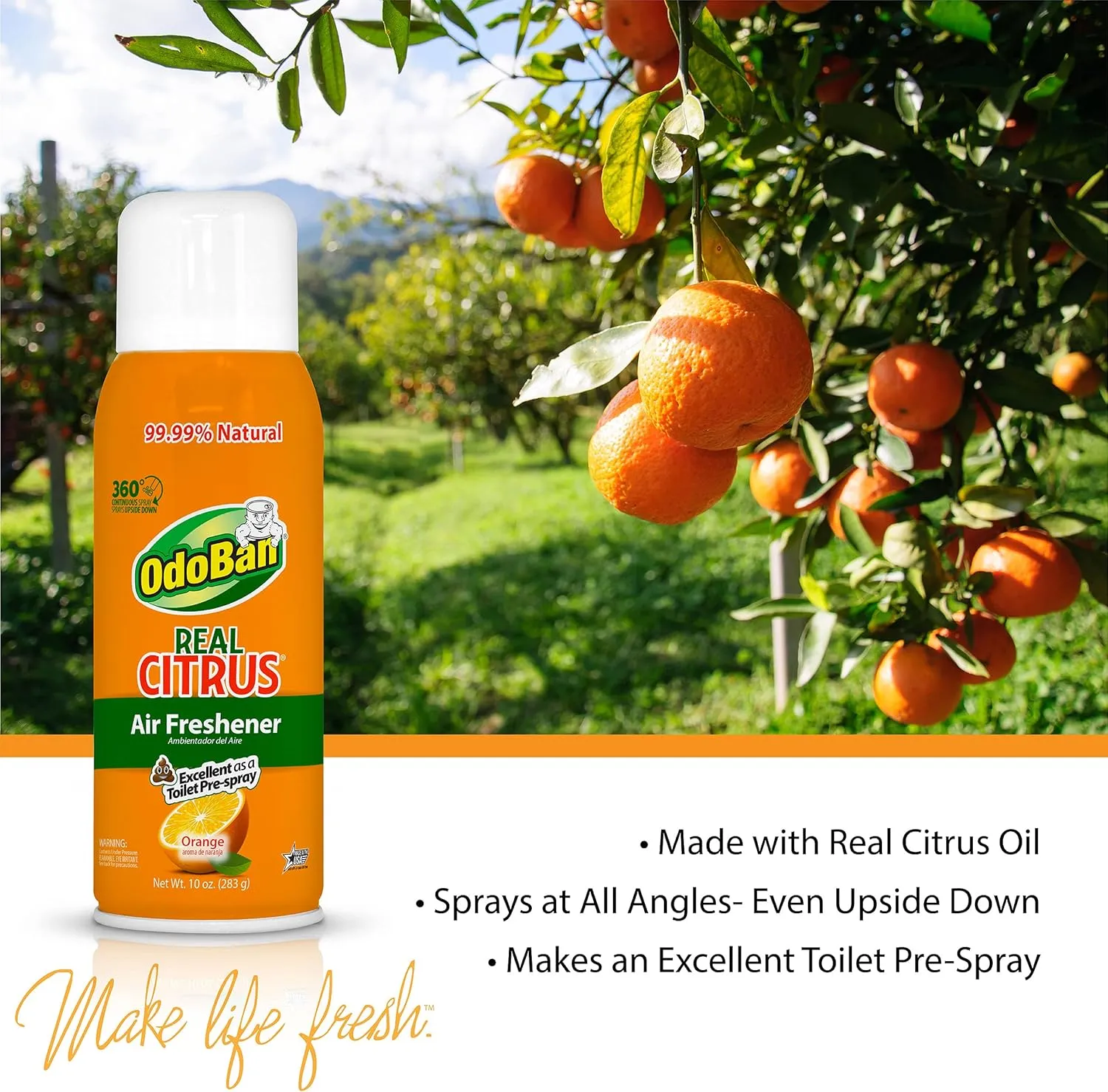 OdoBan Aroma Eliminator Set, 10 Ounce 360-Degree Continuous Spray Natural Oil Real Citrus Air Freshener and 1 Gallon Multipurpose Disinfectant Cleaning Concentrate, Orange Scent