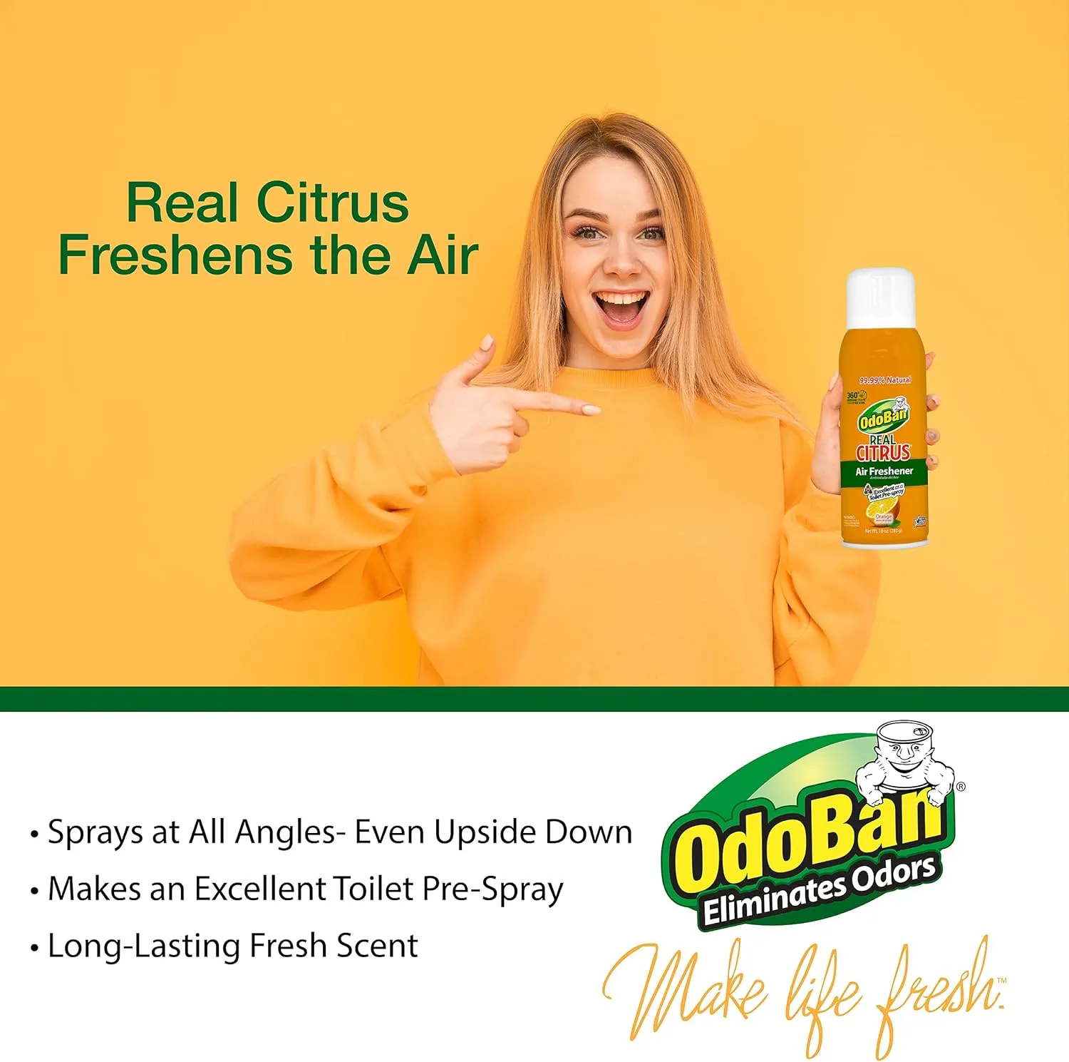 OdoBan Aroma Eliminator Set, 10 Ounce 360-Degree Continuous Spray Natural Oil Real Citrus Air Freshener and 1 Gallon Multipurpose Disinfectant Cleaning Concentrate, Orange Scent