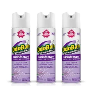 OdoBan Ready-to-Use 360-Degree Continuous Spray Disinfectant and Harsh Aroma Eliminator, Fabric and Air Freshener, 3 Pack, 14.6 Ounces Each, Lavender Scent