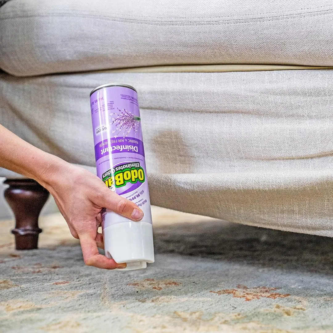 OdoBan Ready-to-Use 360-Degree Continuous Spray Disinfectant and Harsh Aroma Eliminator, Fabric and Air Freshener, 6 Pack, 14.6 Ounces Each, Lavender Scent