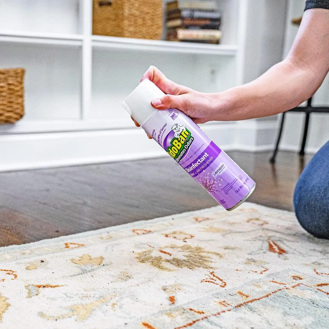 OdoBan Ready-to-Use 360-Degree Continuous Spray Disinfectant and Harsh Aroma Eliminator, Fabric and Air Freshener, 6 Pack, 14.6 Ounces Each, Lavender Scent