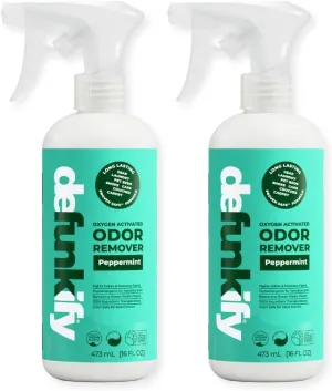 Odor Remover Spray, 16oz (2-Pack). 'Peppermint' Essential Oil Odor Eliminator for Strong Odors on Fabric, Shoes, Activewear. 'ProvenSafe' Deodorizer for Pets, Kids & Sensitive Gear w/Ionic Silver