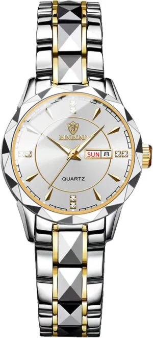 OIDEA Stainless Steel Men's Watches: Rhinestone Rhombus Analog Quartz Wrist Watches for Men Business Dress Watch Waterproof Luminous Day Date Watch