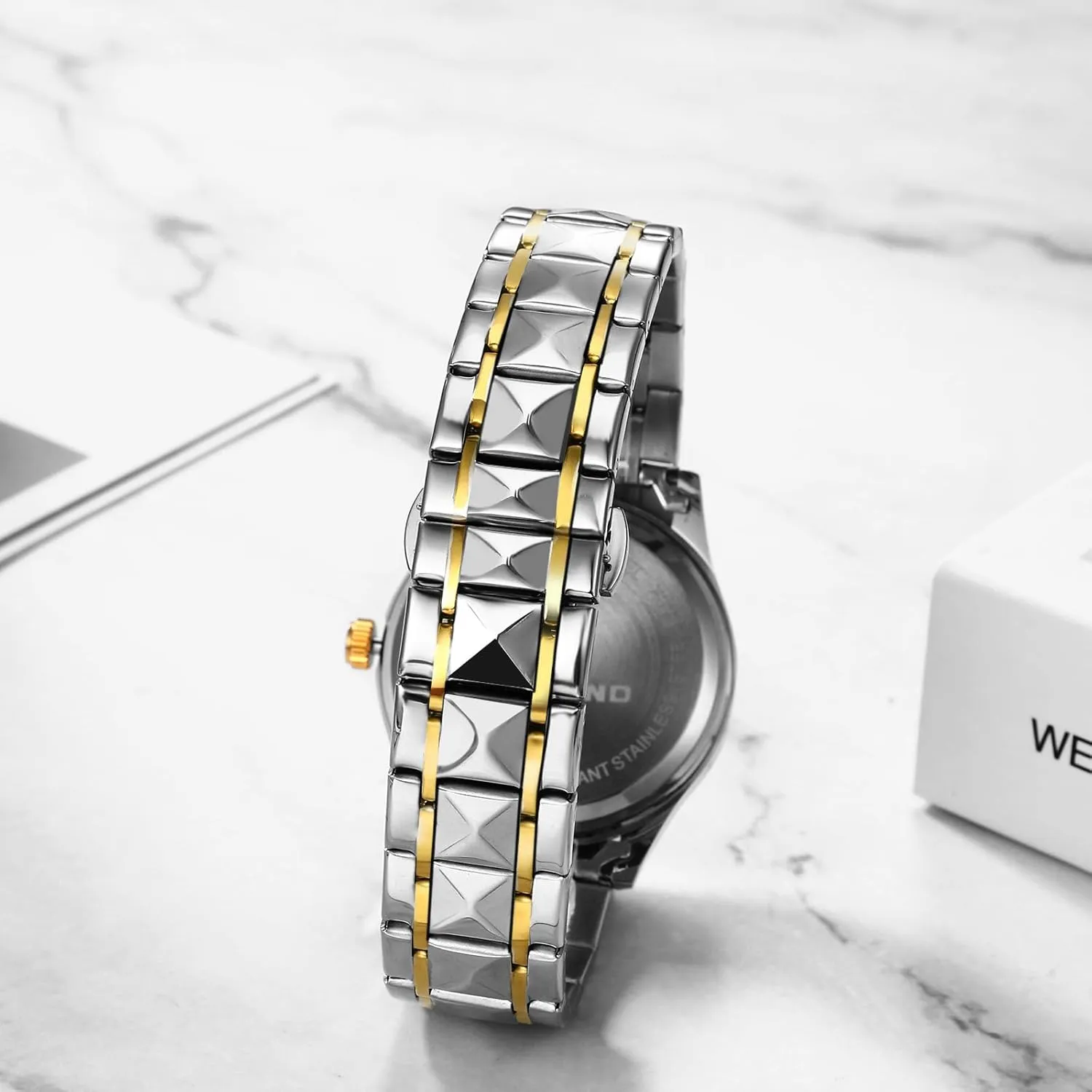 OIDEA Stainless Steel Men's Watches: Rhinestone Rhombus Analog Quartz Wrist Watches for Men Business Dress Watch Waterproof Luminous Day Date Watch