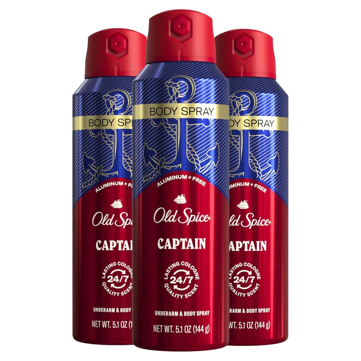 Old Spice Aluminum Free Body Spray for Men, 24/7 Odor Protection, 24/7 Lasting Fragnance & Freshness, Cologne Quality Scent, Captain with Bergamont Scent, 5.1 oz (Pack of 3)