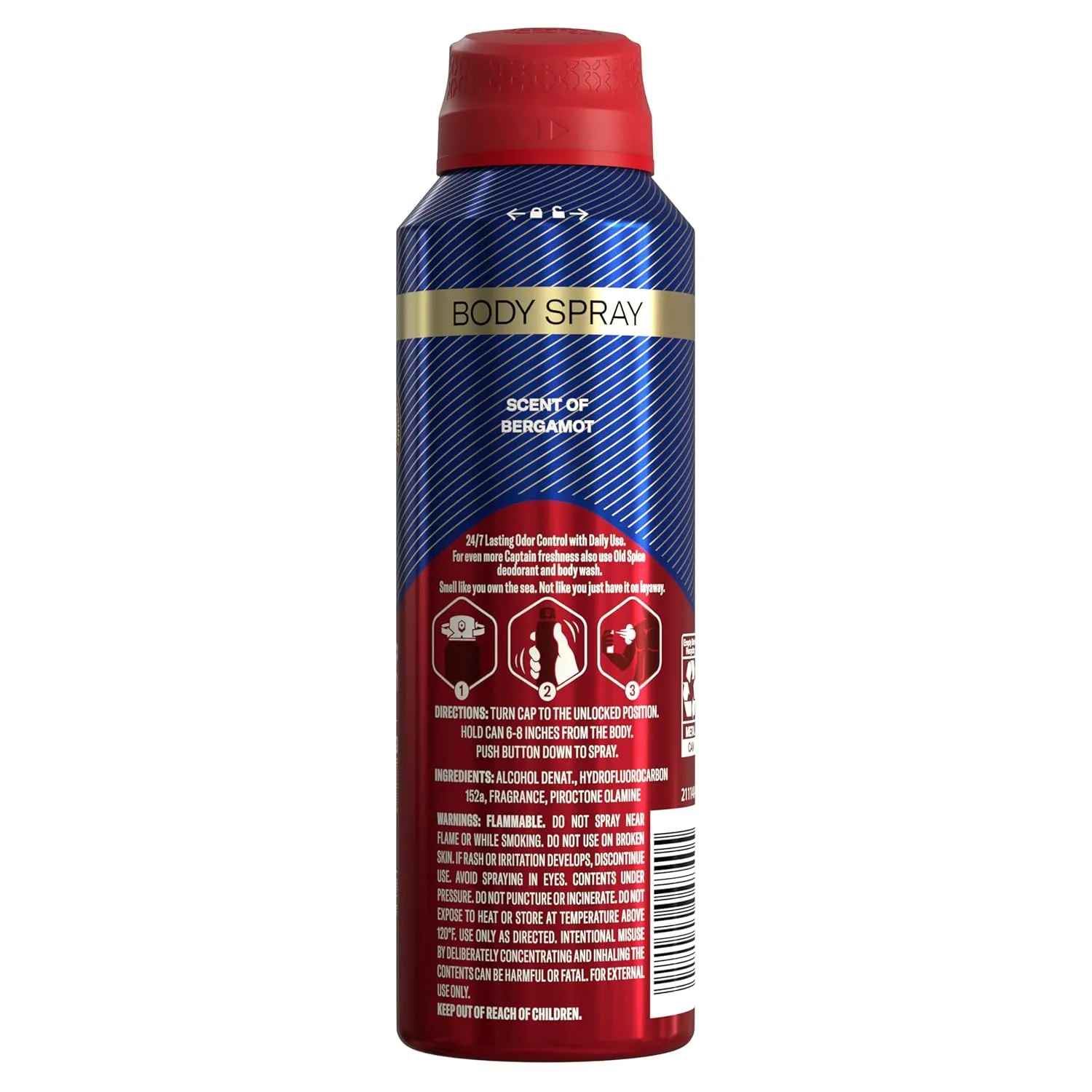 Old Spice Aluminum Free Body Spray for Men, 24/7 Odor Protection, 24/7 Lasting Fragnance & Freshness, Cologne Quality Scent, Captain with Bergamont Scent, 5.1 oz (Pack of 3)
