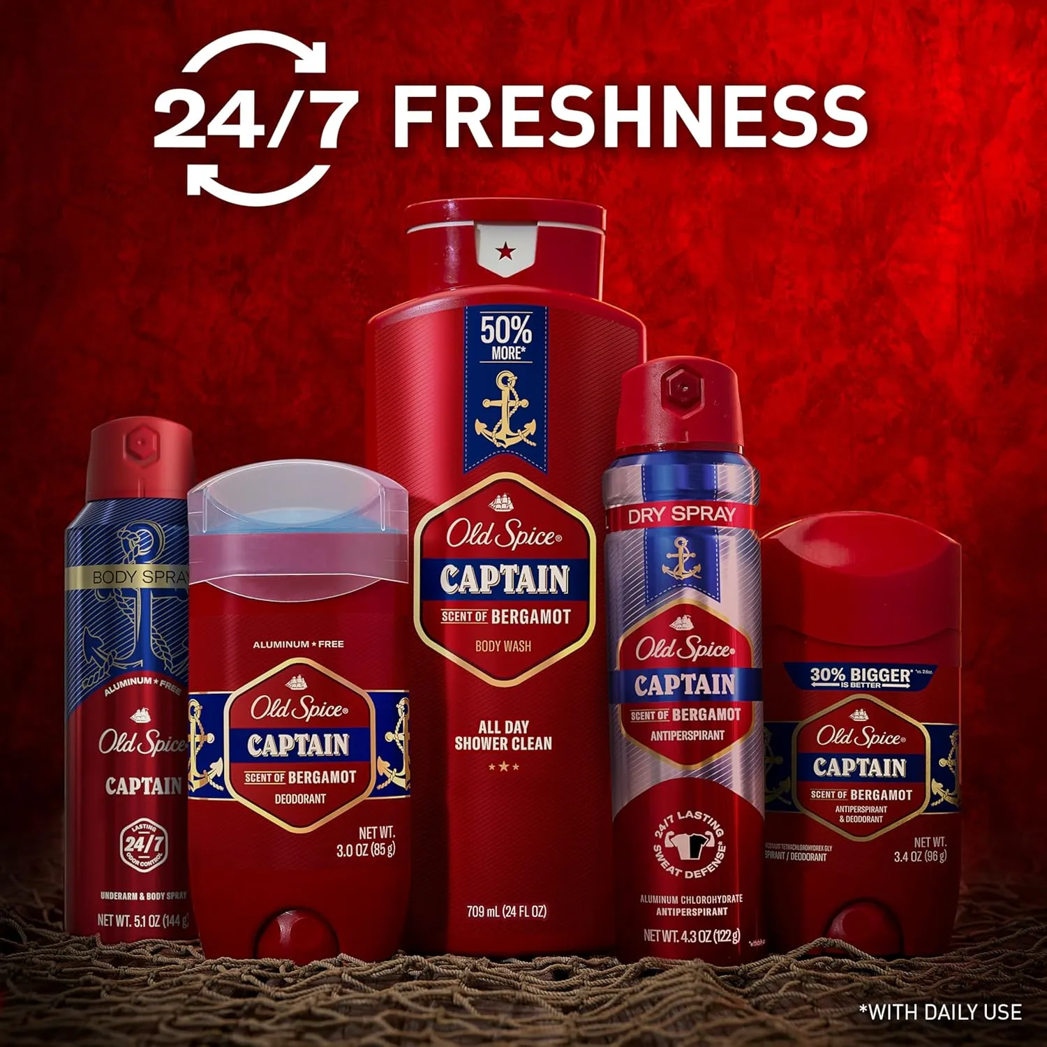 Old Spice Aluminum Free Body Spray for Men, 24/7 Odor Protection, 24/7 Lasting Fragnance & Freshness, Cologne Quality Scent, Captain with Bergamont Scent, 5.1 oz (Pack of 3)