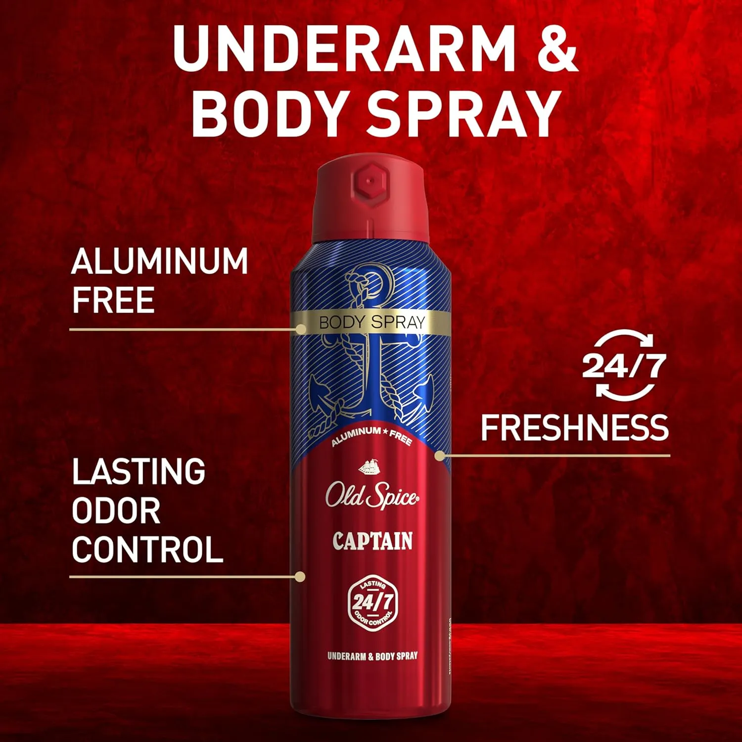 Old Spice Aluminum Free Body Spray for Men, 24/7 Odor Protection, 24/7 Lasting Fragnance & Freshness, Cologne Quality Scent, Captain with Bergamont Scent, 5.1 oz (Pack of 3)