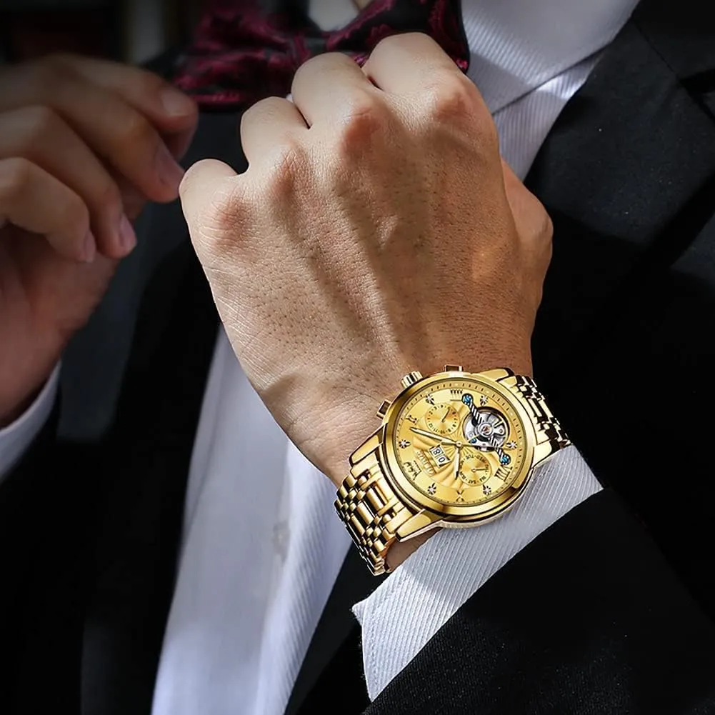 OLEVS Automatic Watch for Men Self Winding Mechanical Luxury Business Stainless Steel Multi Calendar Waterproof Luminous Wrist Watches