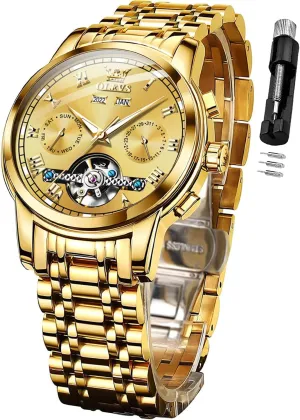 OLEVS Automatic Watch for Men Self Winding Mechanical Luxury Business Stainless Steel Multi Calendar Waterproof Luminous Wrist Watches