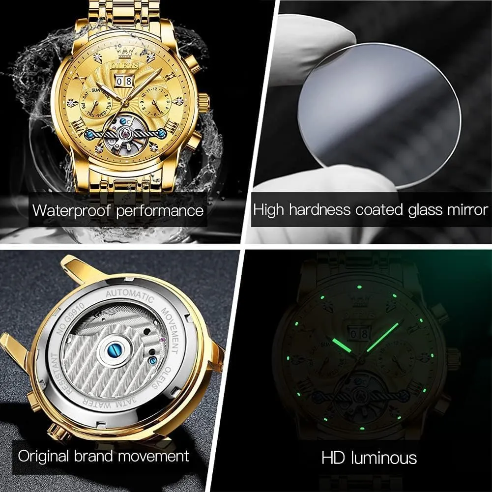 OLEVS Automatic Watch for Men Self Winding Mechanical Luxury Business Stainless Steel Multi Calendar Waterproof Luminous Wrist Watches