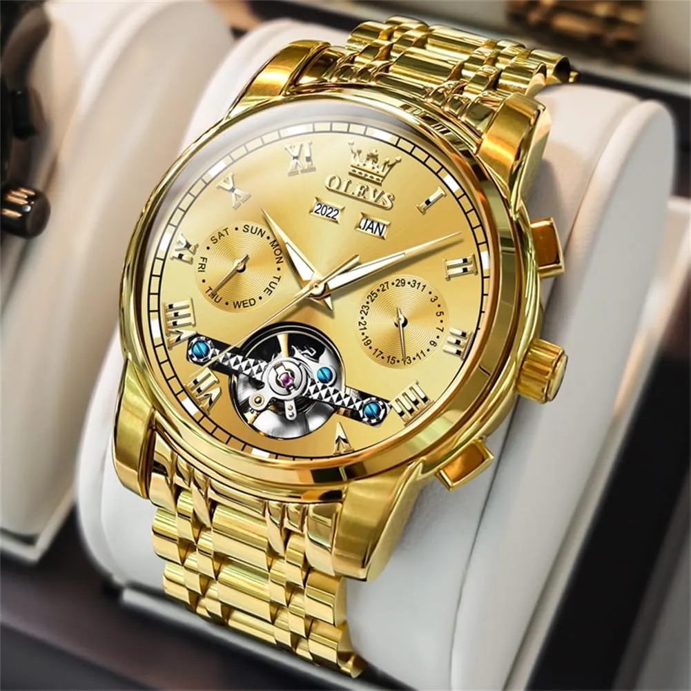 OLEVS Automatic Watch for Men Self Winding Mechanical Luxury Business Stainless Steel Multi Calendar Waterproof Luminous Wrist Watches