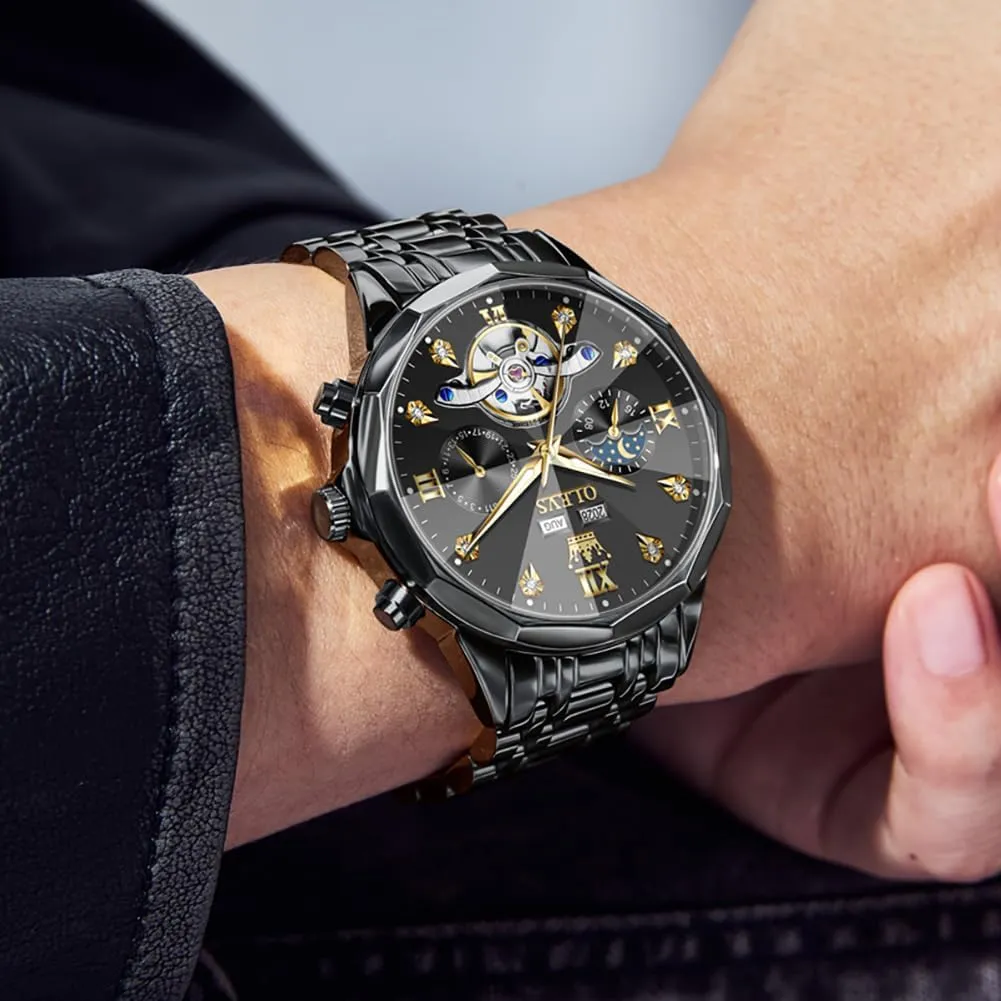 OLEVS Automatic Watches for Men Business Dress Watch Mechanical Stainless Steel Waterproof Self Winding Classic Date Luxury Diamond Men Wrist Watch