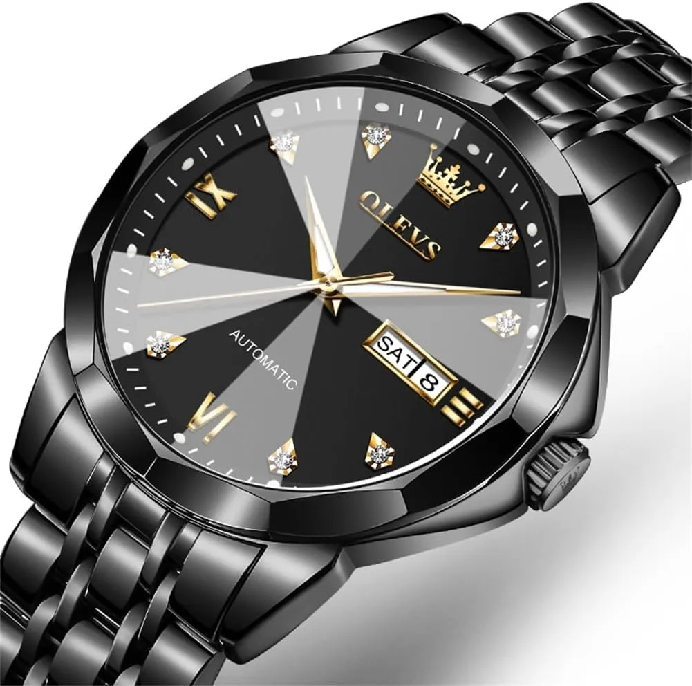 OLEVS Automatic Watches for Men Business Dress Watch Mechanical Stainless Steel Waterproof Self Winding Classic Date Luxury Diamond Men Wrist Watch