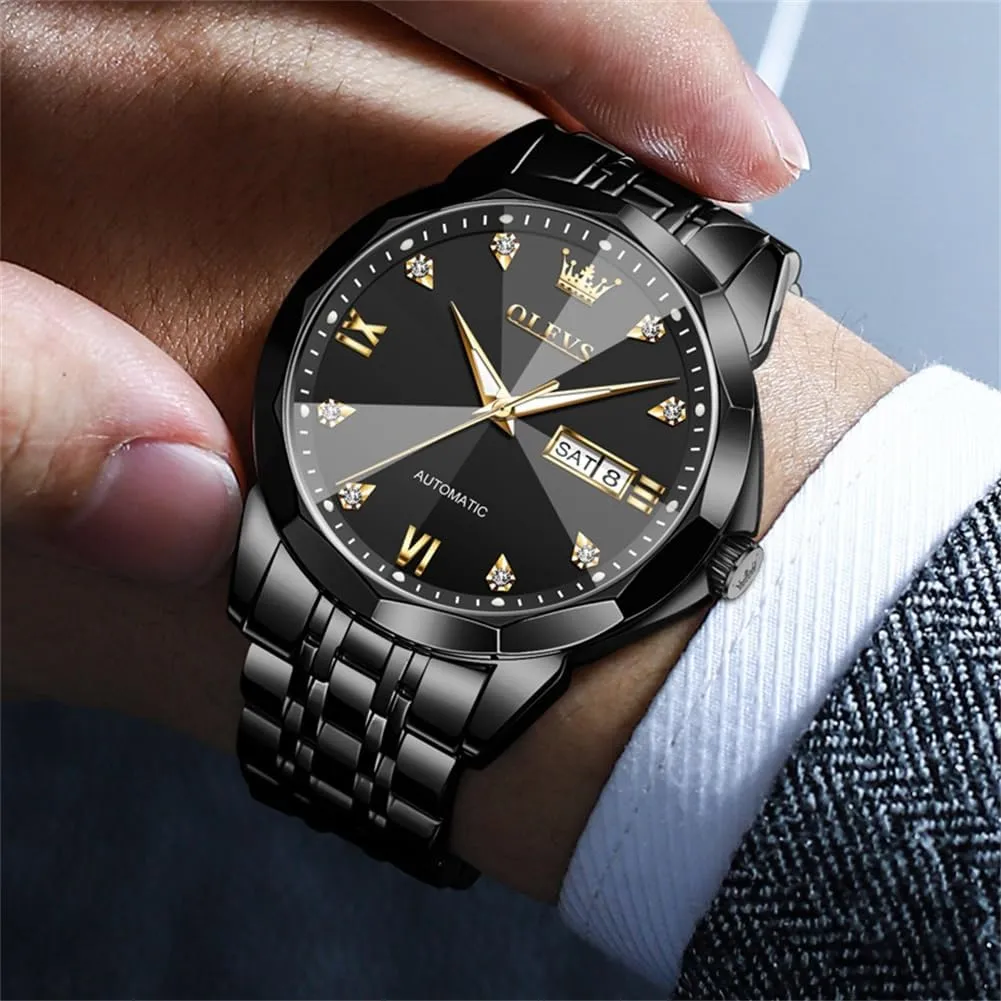 OLEVS Automatic Watches for Men Business Dress Watch Mechanical Stainless Steel Waterproof Self Winding Classic Date Luxury Diamond Men Wrist Watch