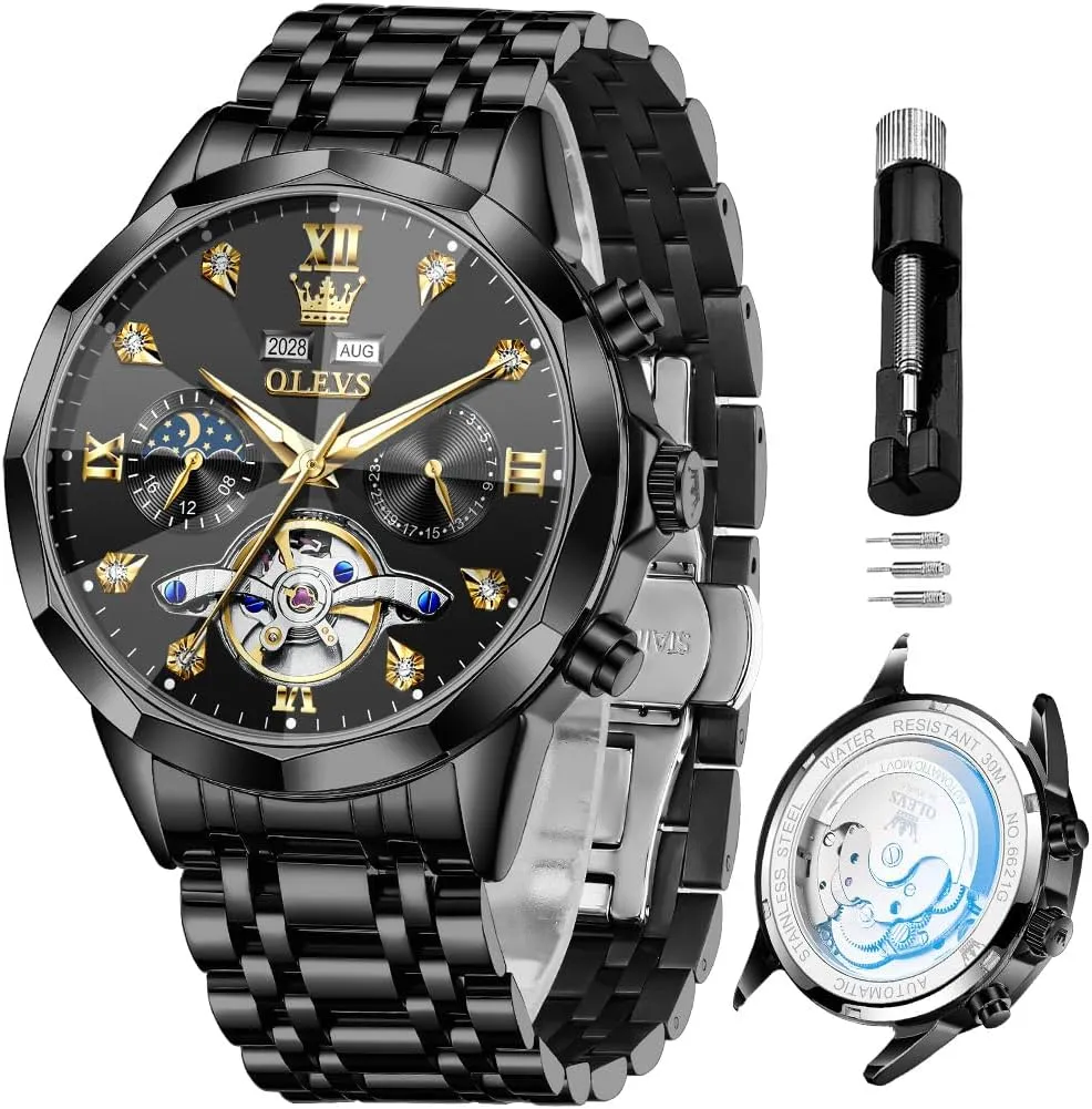OLEVS Automatic Watches for Men Business Dress Watch Mechanical Stainless Steel Waterproof Self Winding Classic Date Luxury Diamond Men Wrist Watch