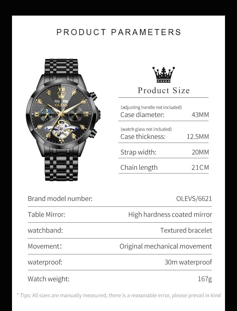 OLEVS Automatic Watches for Men Business Dress Watch Mechanical Stainless Steel Waterproof Self Winding Classic Date Luxury Diamond Men Wrist Watch