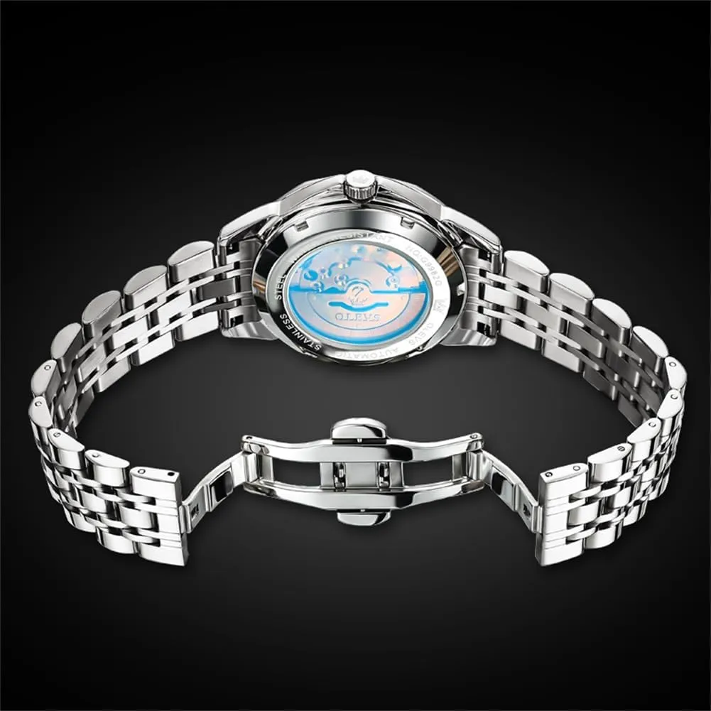 OLEVS Automatic Watches for Men Business Dress Watch Mechanical Stainless Steel Waterproof Self Winding Classic Date Luxury Diamond Men Wrist Watch