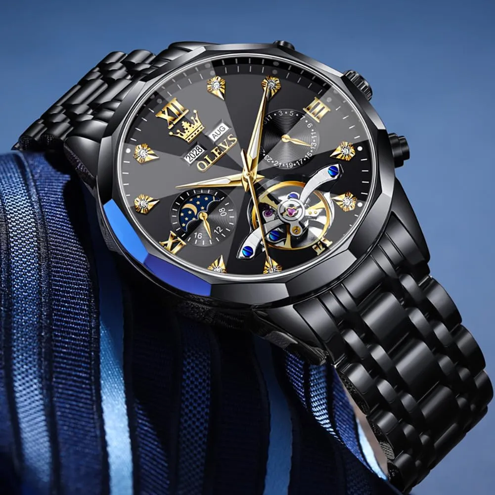 OLEVS Automatic Watches for Men Business Dress Watch Mechanical Stainless Steel Waterproof Self Winding Classic Date Luxury Diamond Men Wrist Watch