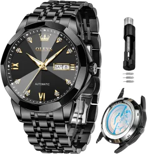 OLEVS Automatic Watches for Men Business Dress Watch Mechanical Stainless Steel Waterproof Self Winding Classic Date Luxury Diamond Men Wrist Watch