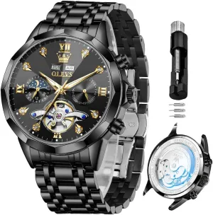 OLEVS Automatic Watches for Men Business Dress Watch Mechanical Stainless Steel Waterproof Self Winding Classic Date Luxury Diamond Men Wrist Watch
