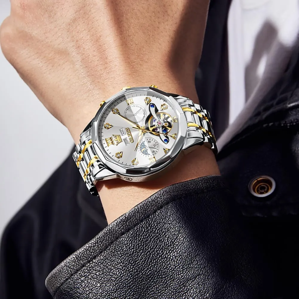 OLEVS Automatic Watches for Men Business Dress Watch Mechanical Stainless Steel Waterproof Self Winding Classic Date Luxury Diamond Men Wrist Watch