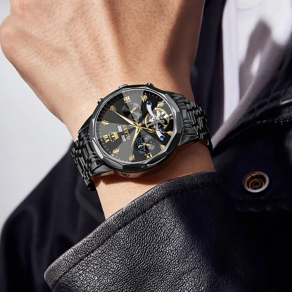 OLEVS Automatic Watches for Men Business Dress Watch Mechanical Stainless Steel Waterproof Self Winding Classic Date Luxury Diamond Men Wrist Watch