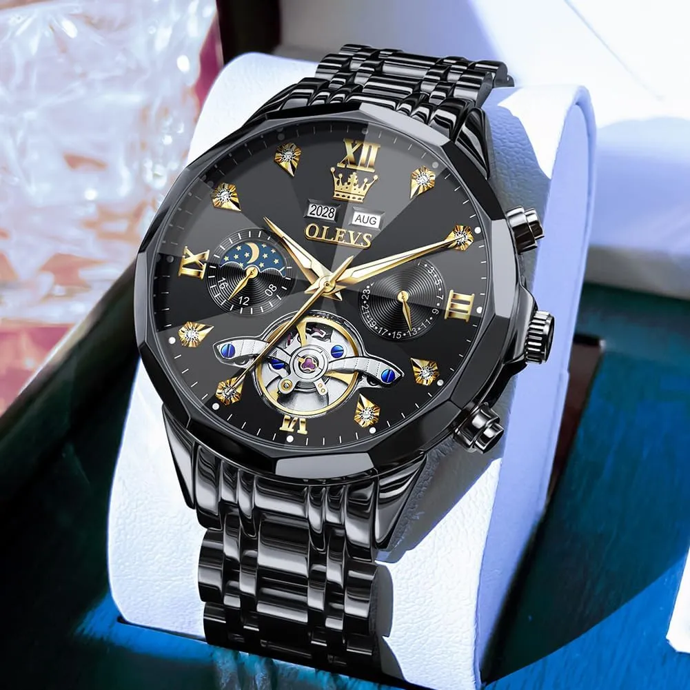 OLEVS Automatic Watches for Men Business Dress Watch Mechanical Stainless Steel Waterproof Self Winding Classic Date Luxury Diamond Men Wrist Watch