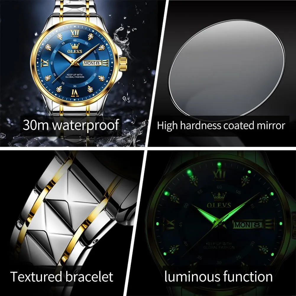 OLEVS Couple Quartz Watch Luminous Calendar Date Business Formal Luxury Men's and Women's Watch Waterproof Casual Stainless Steel Couple Wedding Romantic Watch 2 Pieces