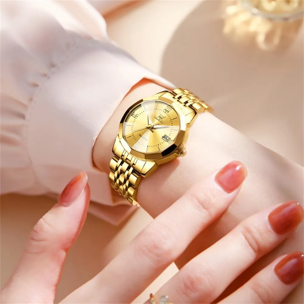 OLEVS Luxury Diamond Small Female Watches - Stainless Steel Bracelet, Waterproof Business Dress Analog Luminous Date Ladies Watches