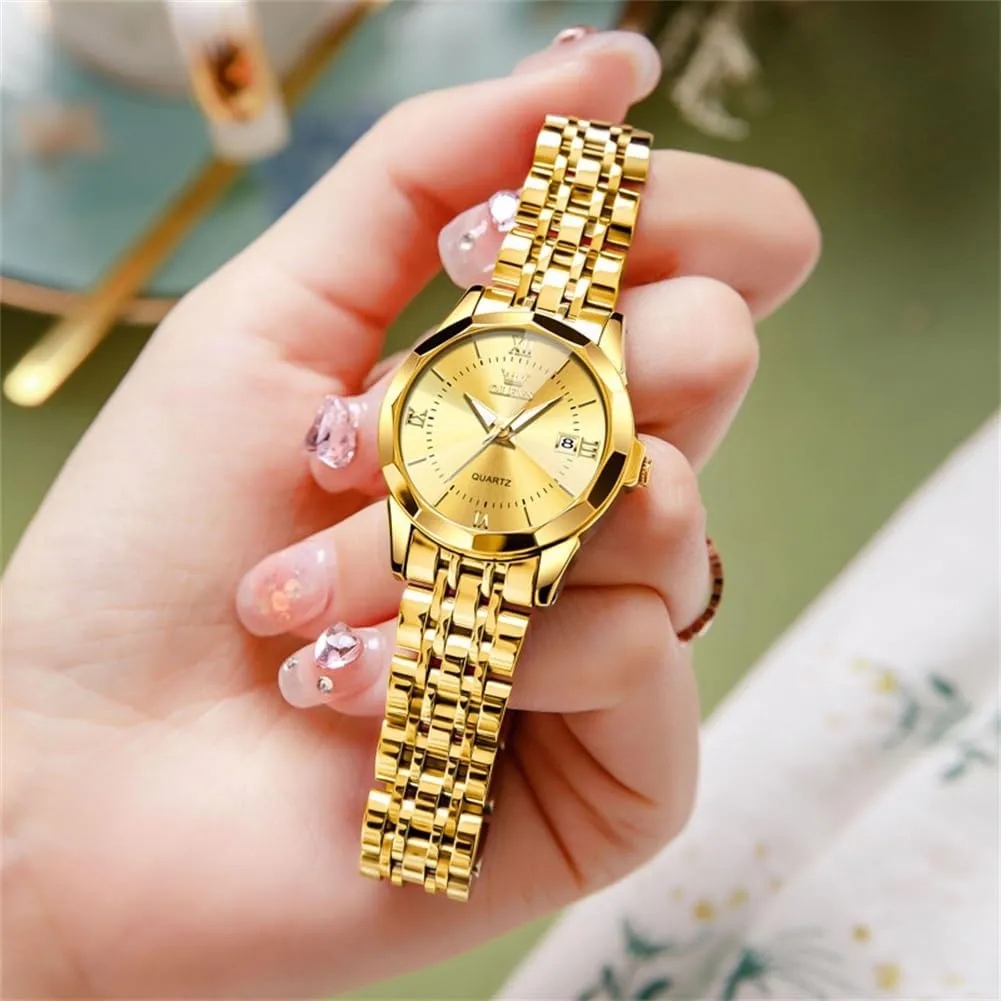 OLEVS Luxury Diamond Small Female Watches - Stainless Steel Bracelet, Waterproof Business Dress Analog Luminous Date Ladies Watches
