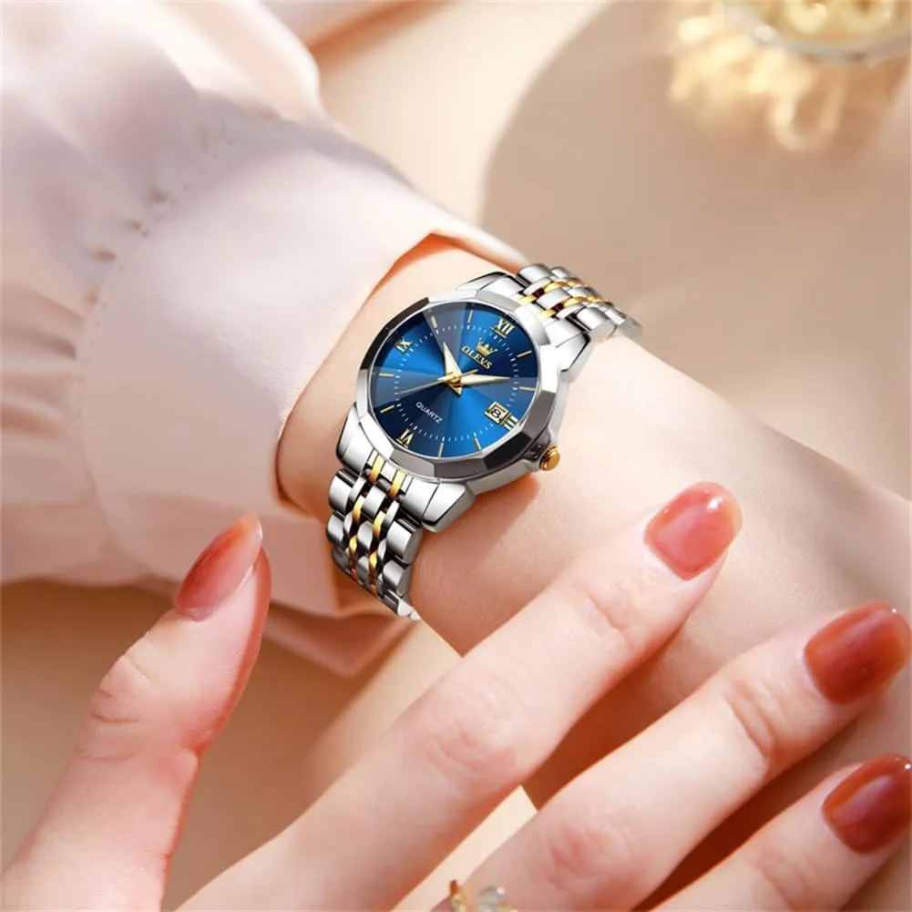 OLEVS Luxury Diamond Small Female Watches - Stainless Steel Bracelet, Waterproof Business Dress Analog Luminous Date Ladies Watches