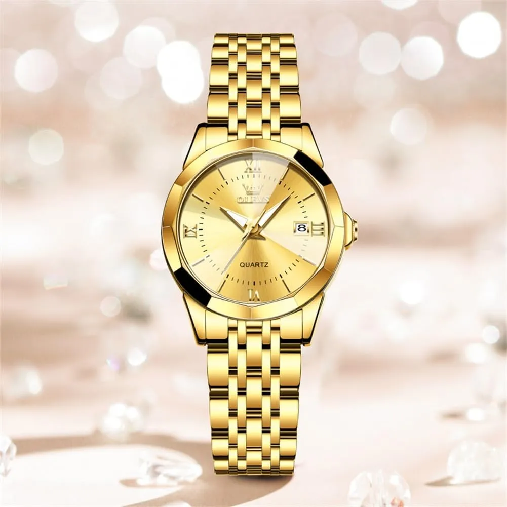 OLEVS Luxury Diamond Small Female Watches - Stainless Steel Bracelet, Waterproof Business Dress Analog Luminous Date Ladies Watches