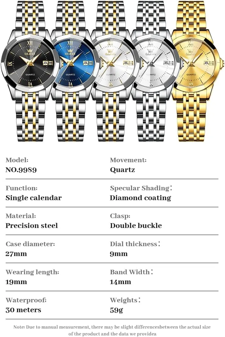 OLEVS Luxury Diamond Small Female Watches - Stainless Steel Bracelet, Waterproof Business Dress Analog Luminous Date Ladies Watches