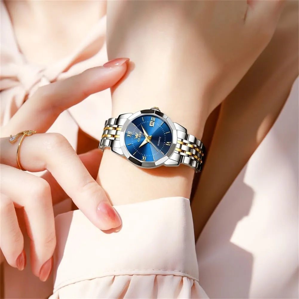 OLEVS Luxury Diamond Small Female Watches - Stainless Steel Bracelet, Waterproof Business Dress Analog Luminous Date Ladies Watches