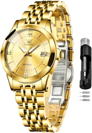 OLEVS Luxury Diamond Small Female Watches - Stainless Steel Bracelet, Waterproof Business Dress Analog Luminous Date Ladies Watches