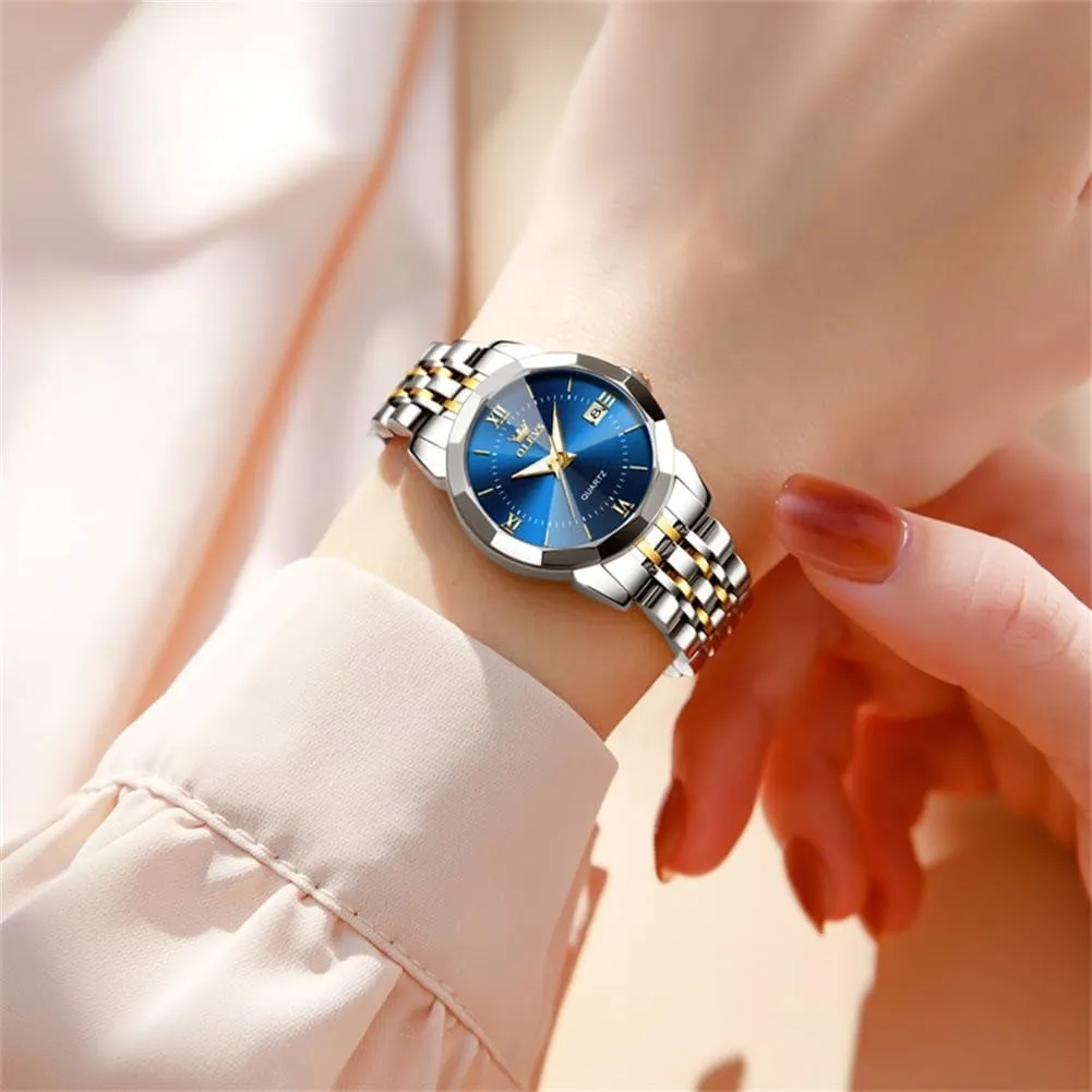 OLEVS Luxury Diamond Small Female Watches - Stainless Steel Bracelet, Waterproof Business Dress Analog Luminous Date Ladies Watches