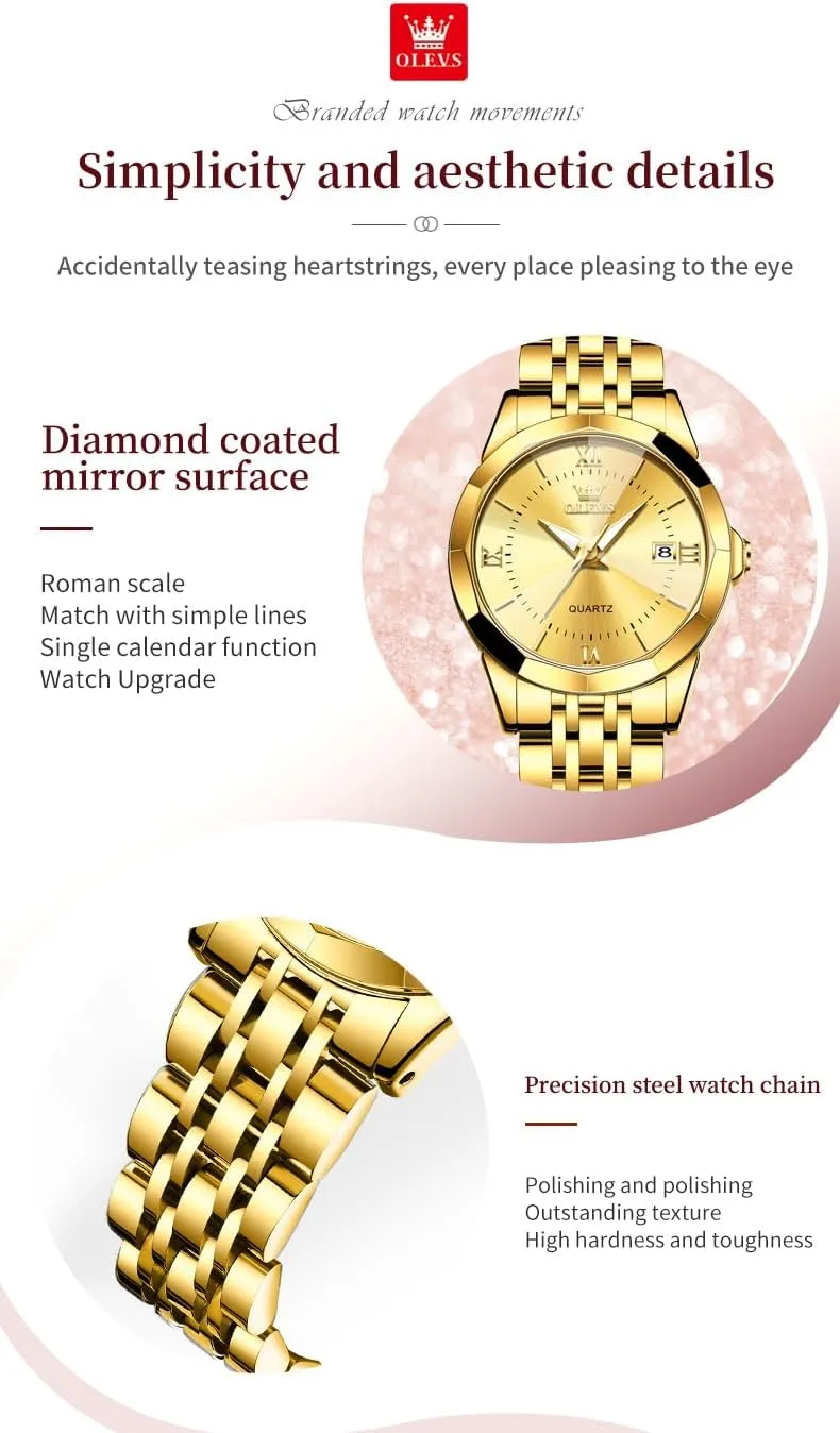 OLEVS Luxury Diamond Small Female Watches - Stainless Steel Bracelet, Waterproof Business Dress Analog Luminous Date Ladies Watches