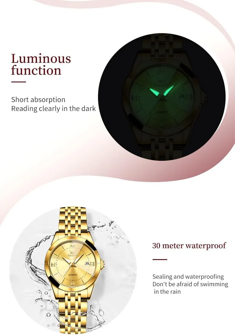 OLEVS Luxury Diamond Small Female Watches - Stainless Steel Bracelet, Waterproof Business Dress Analog Luminous Date Ladies Watches